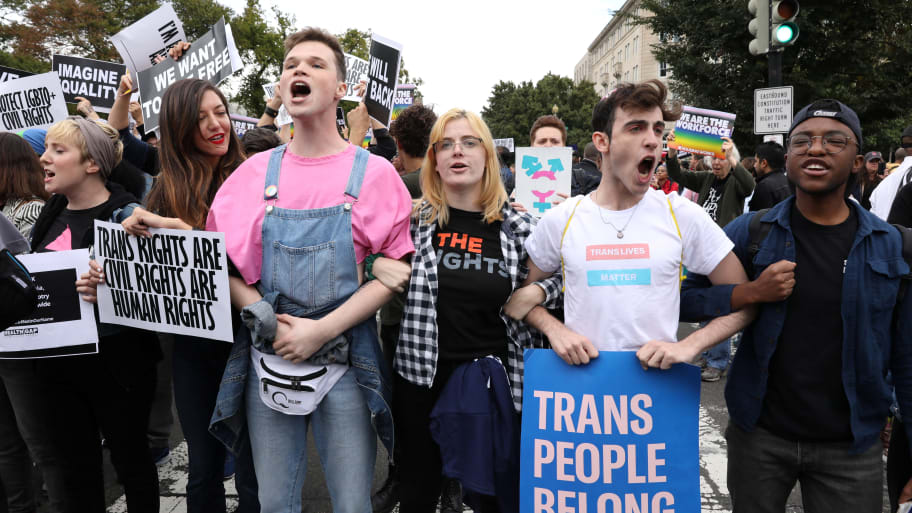 A protest against a Kentucky measure to ban gender-affirming care for trans youth