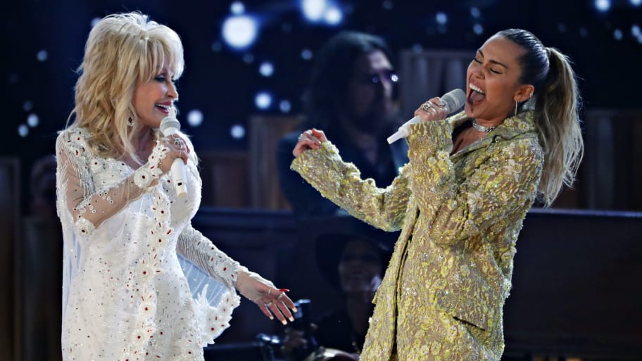 Dolly Parton and Miley Cyrus perform at the Grammys