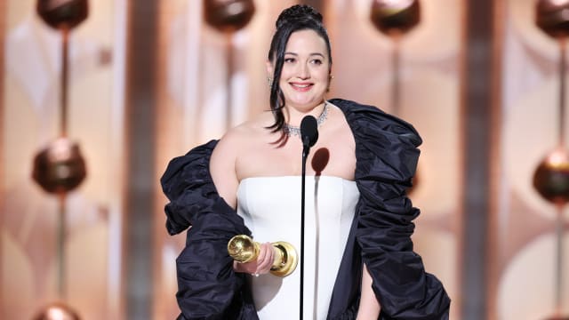Lily Gladstone accepts award for Best Performance by a Female Actor in a Motion Picture  Drama for \"Killers of the Flower Moon\" at the 81st Golden Globe Awards held at the Beverly Hilton Hotel on January 7, 2024 in Beverly Hills, California