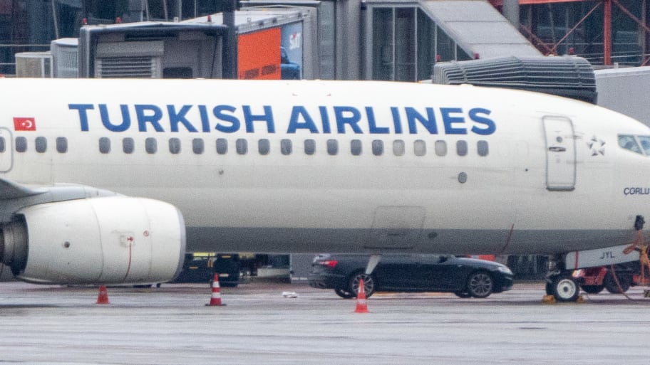 A Turkish Airlines airplane at Hamburg Airport.