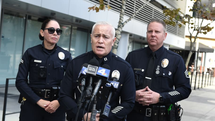 LAPD Captain speaks to the media during a press conference.