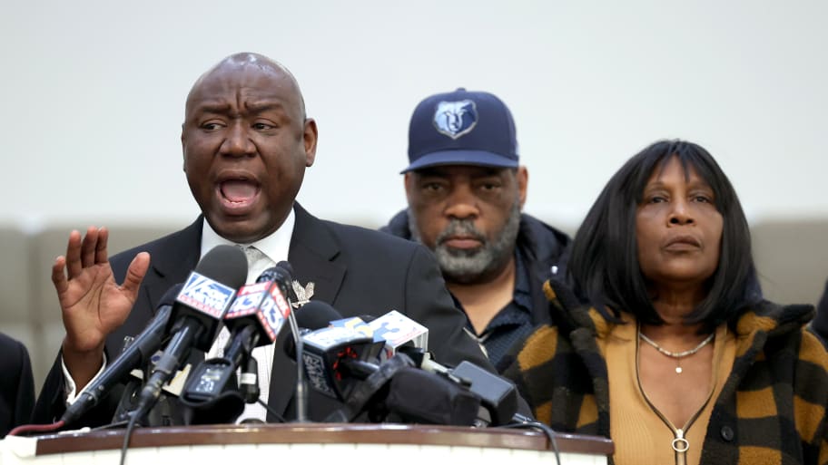 Civil rights attorney Ben Crump speaks next to Tyre Nichols’ family during a press conference.