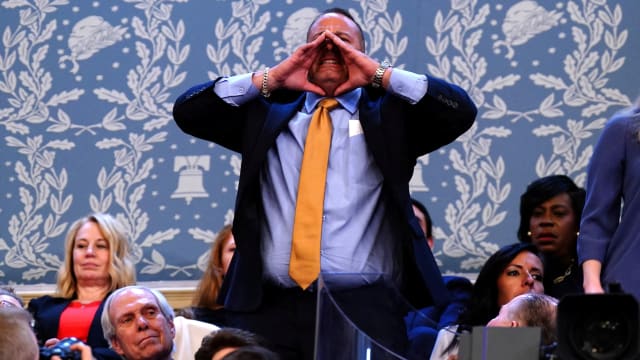Steve Nikoui heckles President Joe Biden as he delivered his State of the Union address, shouting “Abbey Gate” in reference to the place where his U.S. Marine son, Lance Corporal Kareem Nikoui, was killed in Afghanistan in 2021.