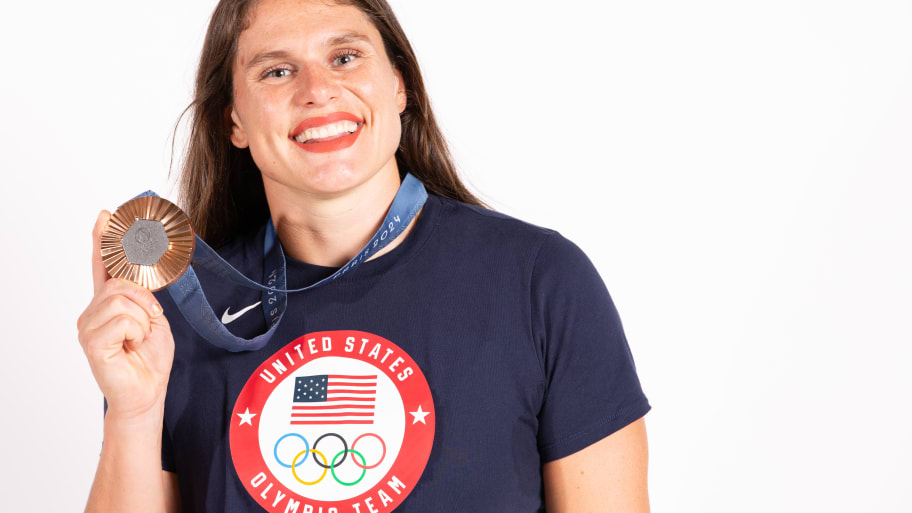 Olympic bronze medalist Ilona Maher, of Team USA, poses for a portrait during a photo session at at the Paris 2024 Games on July 31, 2024.