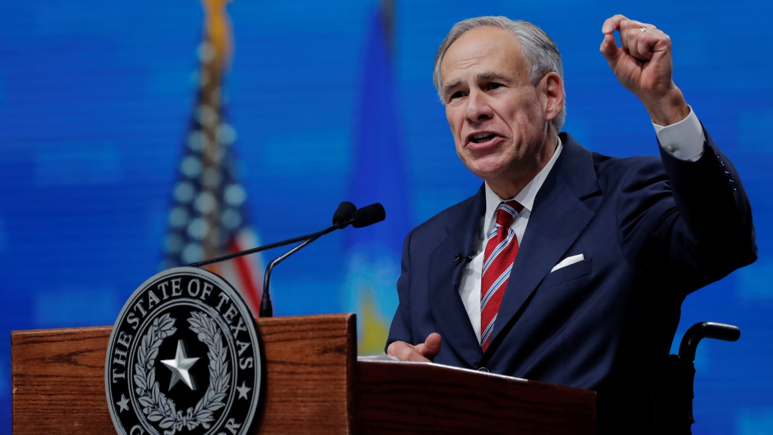 Texas Governor Greg Abbott speaks at the annual National Rifle Association (NRA) convention in Dallas, Texas, U.S., May 4, 2018.