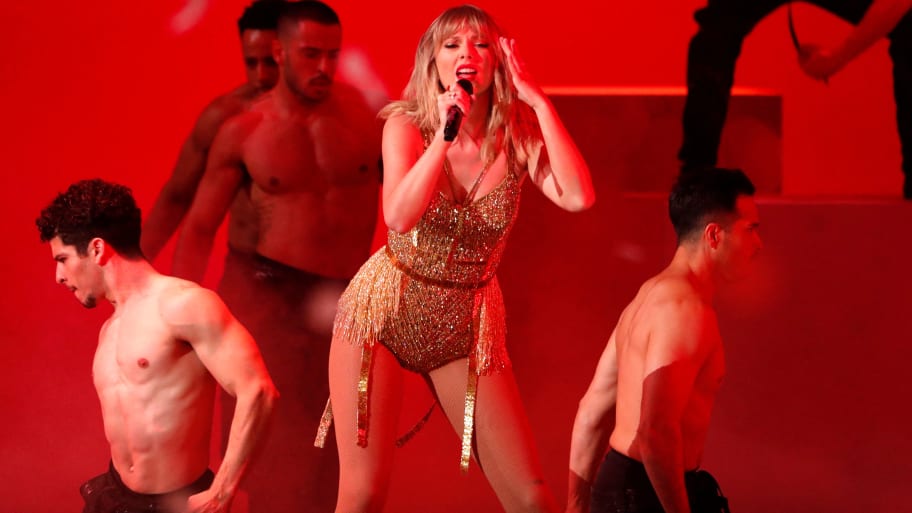 Taylor Swift performs a medley at the 2019 American Music Awards in Los Angeles, California.