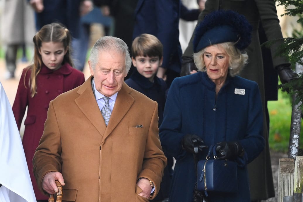 Britain's King Charles, Queen Camilla, Princess Charlotte and Prince Louis attend the Royal Family's Christmas Day service at St. Mary Magdalene's church, as the Royals take residence at the Sandringham, Britain December 25, 2022.