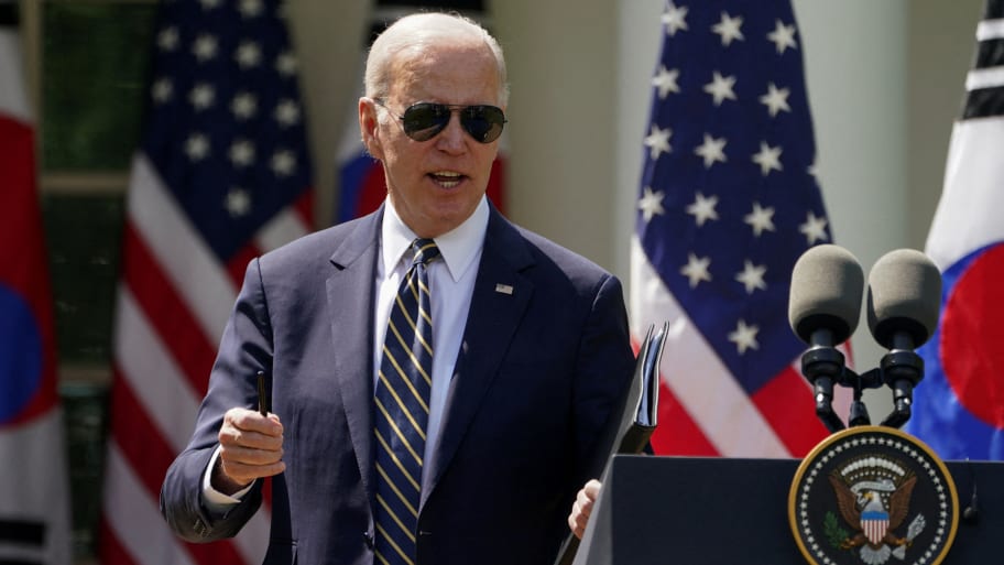 President Joe Biden answers a question about the Republican position on the U.S. debt limit as he walks away from the podium at the conclusion of a joint news conference with South Korea's President Yoon Suk Yeol.