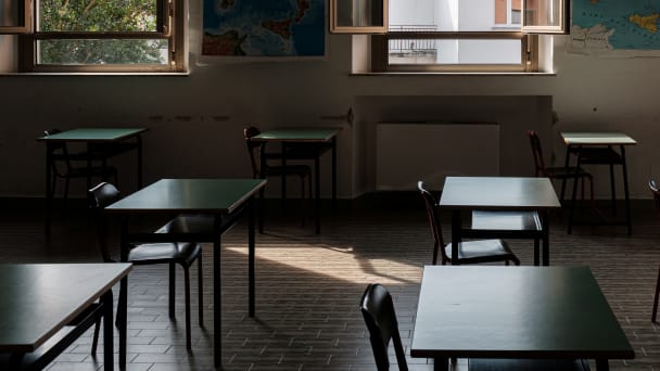 The interior of an empty classroom.