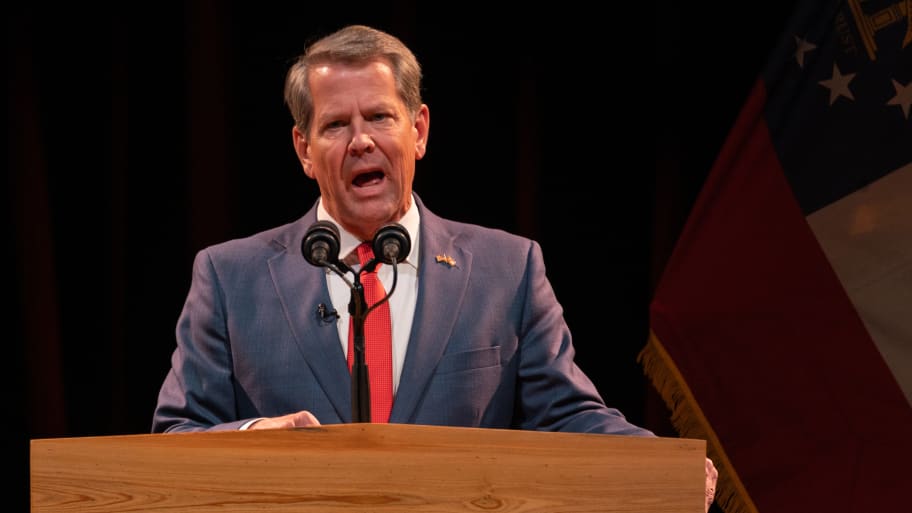 A picture of Republican Gov. Brian Kemp. In a tweet, Kemp took aim at Donald Trump after the former president claimed a “CONCLUSIVE” report would exonerate him from the charges brought against him and his allies for meddling in Georgia’s 2020 election.