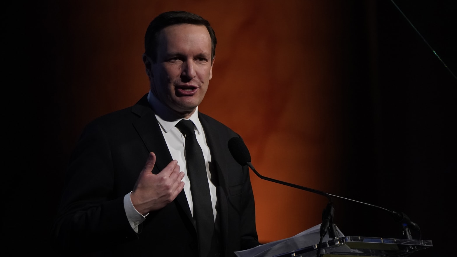 Senator Chris Murphy speaking at the Ireland Funds 32nd National Gala, at the National Building Museum in Washington, DC, during the Taoiseach's visit to the US for St Patrick's Day. Picture date: Wednesday March 13, 2024. 