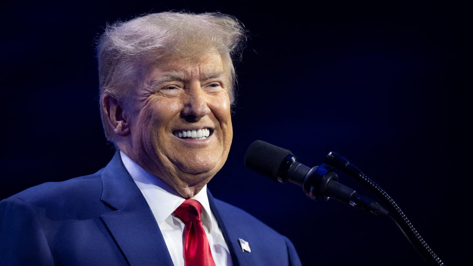 Donald Trump smiles as he speaks during the Turning Point Action Conference in West Palm Beach, Florida, U.S. July 15, 2023. 