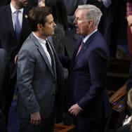 Kevin McCarthy and Matt Gaetz on the House floor.