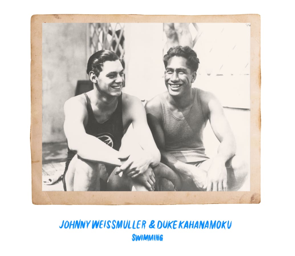 Johnny Weissmuller and Duke Kahanamoku at 1924 Paris Olympics