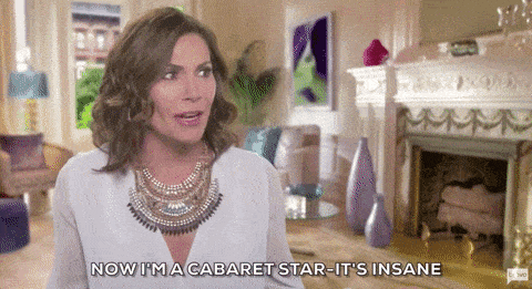 Gif of Luann speaking, with text overlay reading: "Now I'm a Cabaret star, it's insane"