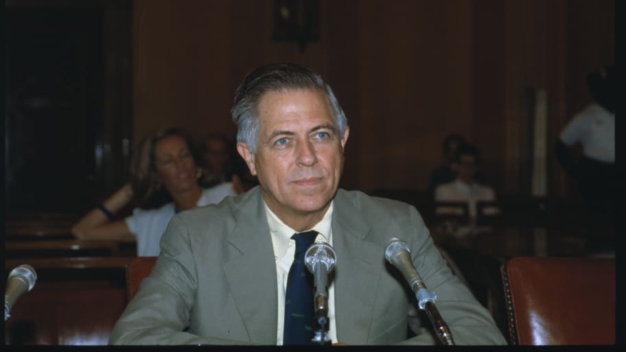 James Buckley, former United States Senator, close-up during Senate Hearings.