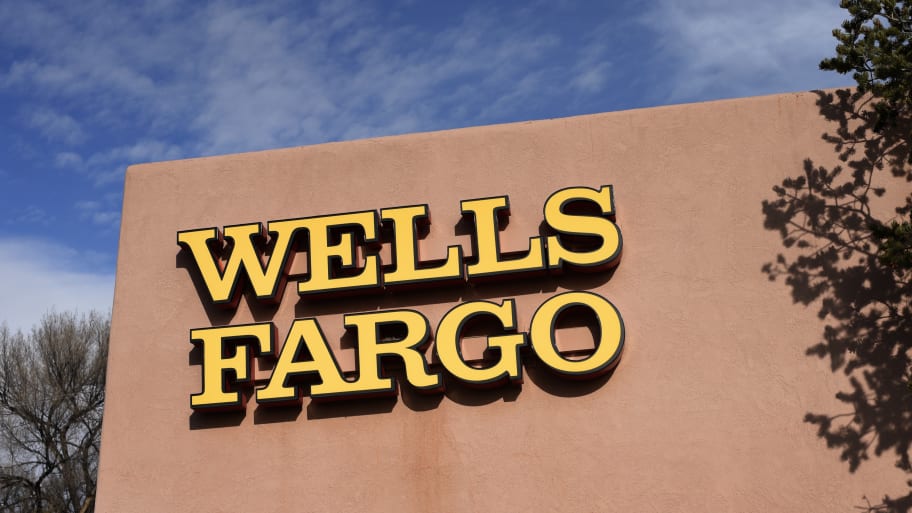 A Wells Fargo bank sign in Santa Fe, New Mexico.