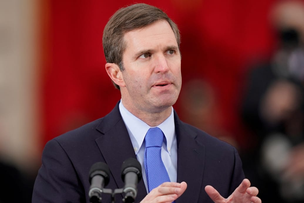 Kentucky’s Democratic Governor Andy Beshear speaks to the crowd gathered during his public swearing-in ceremony in Frankfort, Kentucky, U.S. December 10, 2019.