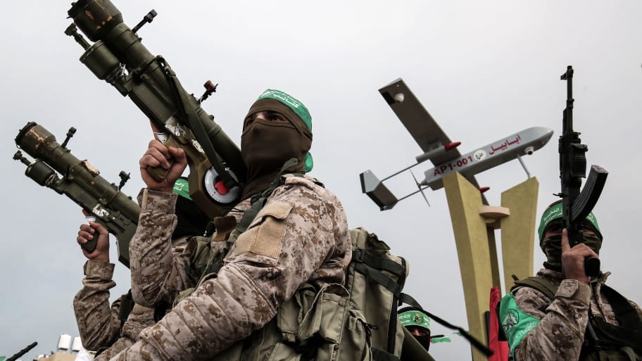 Members of the Ezzedine al-Qassam Brigades, the military wing of the Palestinian Islamist movement Hamas