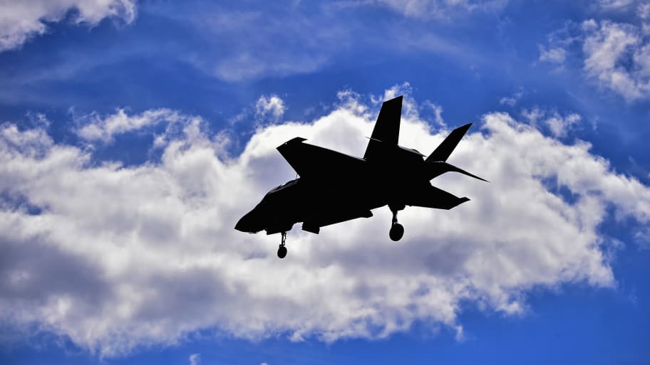 Pilots flying the F-35B Lightning II fifth generation multi role combat aircraft perform a vertical landing at Marine Corps Air Station Beaufort on March 8, 2016 in Beaufort, South Carolina.