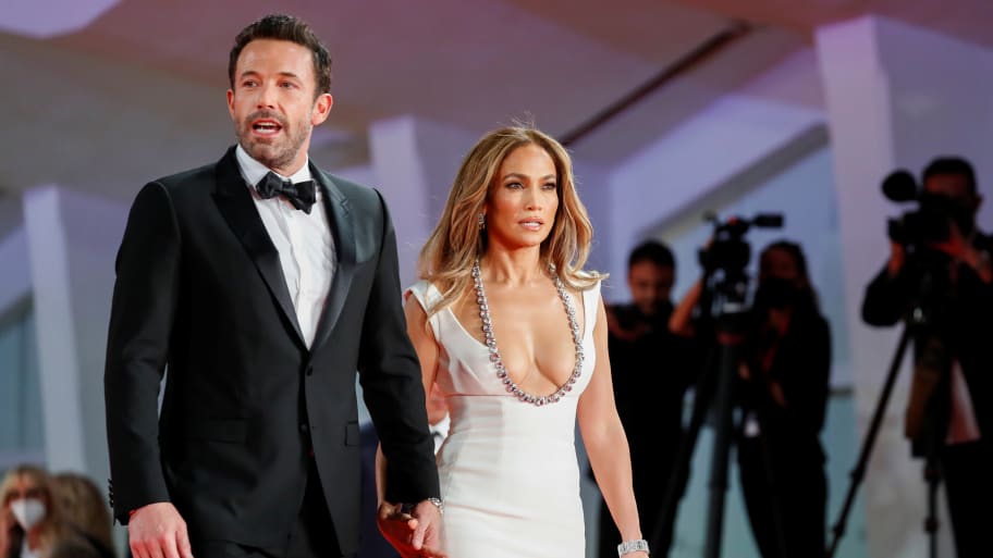 Jennifer Lopez and Ben Affleck pose at the Venice Film Festival in Italy, September 10, 2021.