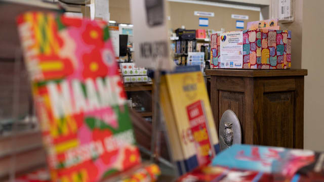 Books that have been donated to the “Read with Love Book Drive” run by PFLAG Bucks County to help place LGBTQ+ books in Bucks and Montgomery County libraries are placed in a donation box at the Doylestown Bookshop in Doylestown, Pennsylvania.