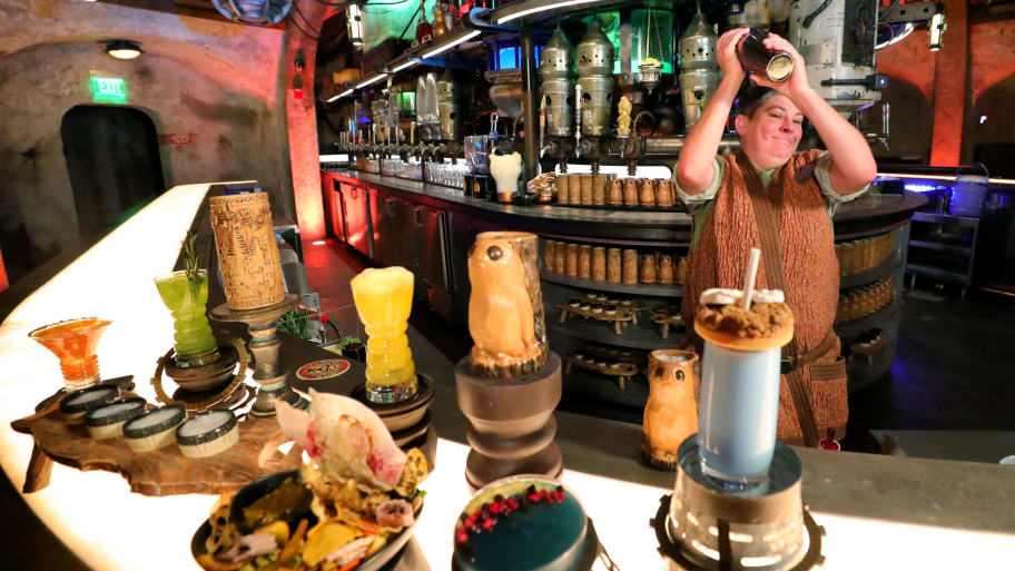 A bartender mixes drinks at Disney Star Wars.