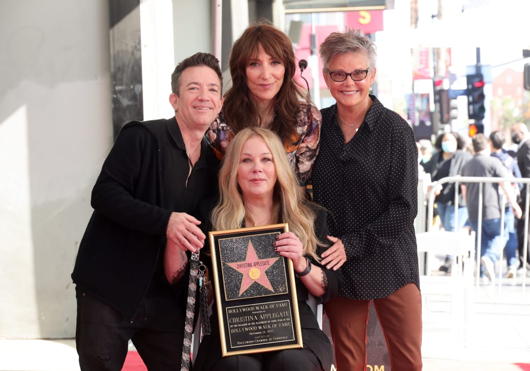 (L-R) David Faustino, Katey Sagal, Amanda Bearse, and Christina Applegate attend a ceremony honoring Christina Applegate with a star on the Hollywood Walk Of Fame on November 14, 2022