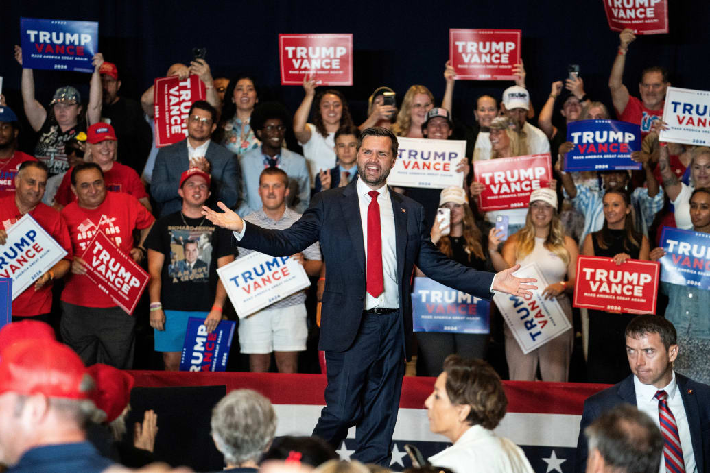 Republican U.S. vice presidential nominee Senator JD Vance speaks at the Arizona Biltmore in Phoenix, Arizona, U.S. September 5, 2024. 