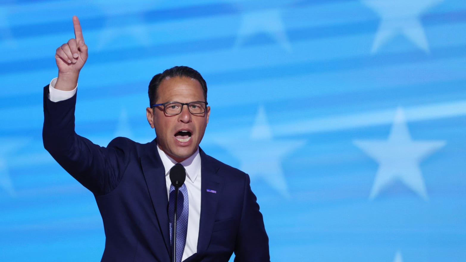 Pennsylvania Governor Josh Shapiro speaks at Democratic National Convention in Chicago, Illinois on August 21, 2024.