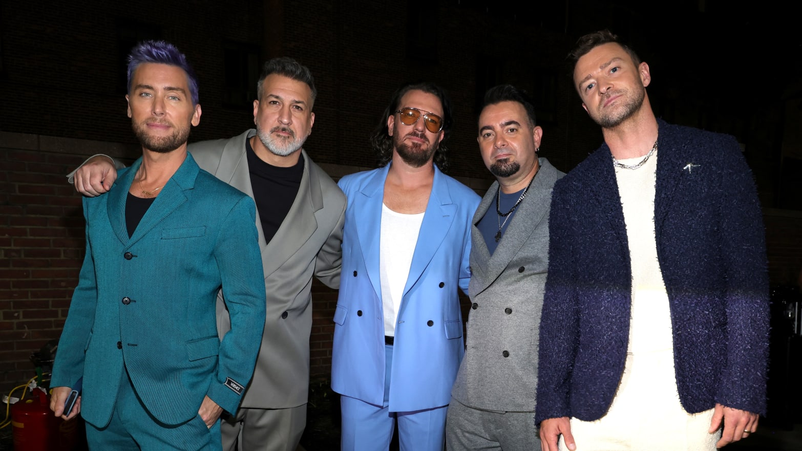 A photo still of Lance Bass, Joey Fatone, JC Chasez, Chris Kirkpatrick, and Justin Timberlake at the MTV Video Music Awards.