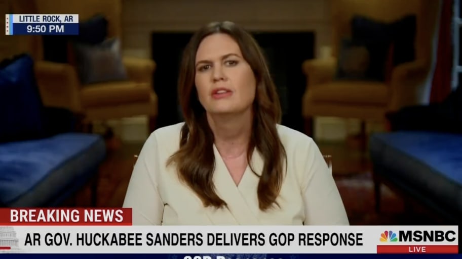 Sarah Huckabee Sanders delivers the GOP response to President Biden’s State of the Union address on Feb. 7, 2023.