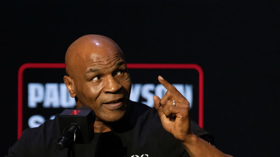 Boxer Mike Tyson attends a news conference, ahead of a sanctioned professional fight versus Jake Paul which is set to take place at AT&T Stadium in Arlington, Texas on July 20, in New York City on May 13, 2024.