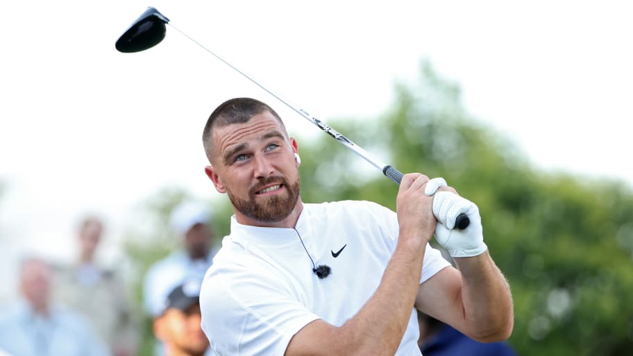 Travis Kelce playing in a Las Vegas golf tournament in 2023. 