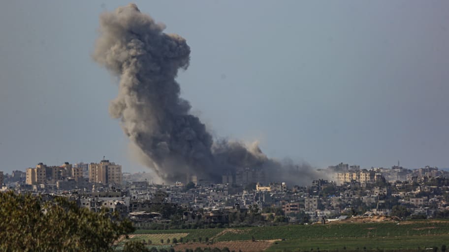 Smoke rises as the Israeli airstrikes continue on its 15th day in Beit Hanoun, Gaza on October 21, 2023.