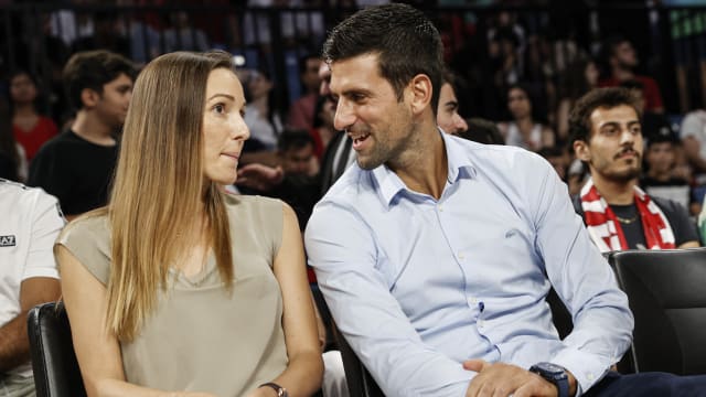 Serbian tennis player Novak Djokovic (R) and his wife Jelena Djokovic