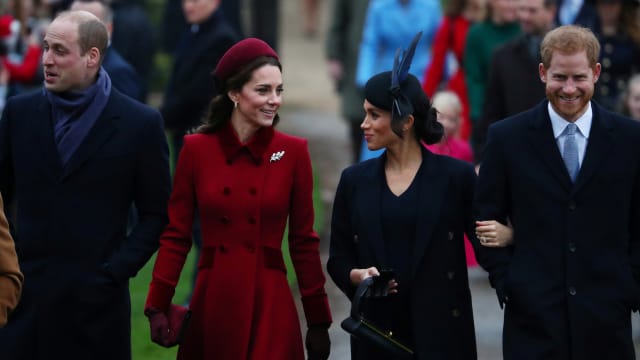 Prince William and Kate Middleton, along with Prince Harry and Meghan Markle, arrive at St Mary Magdalene's church for the Royal Family's Christmas Day service on the Sandringham estate in eastern England, Britain, December 25, 2018.