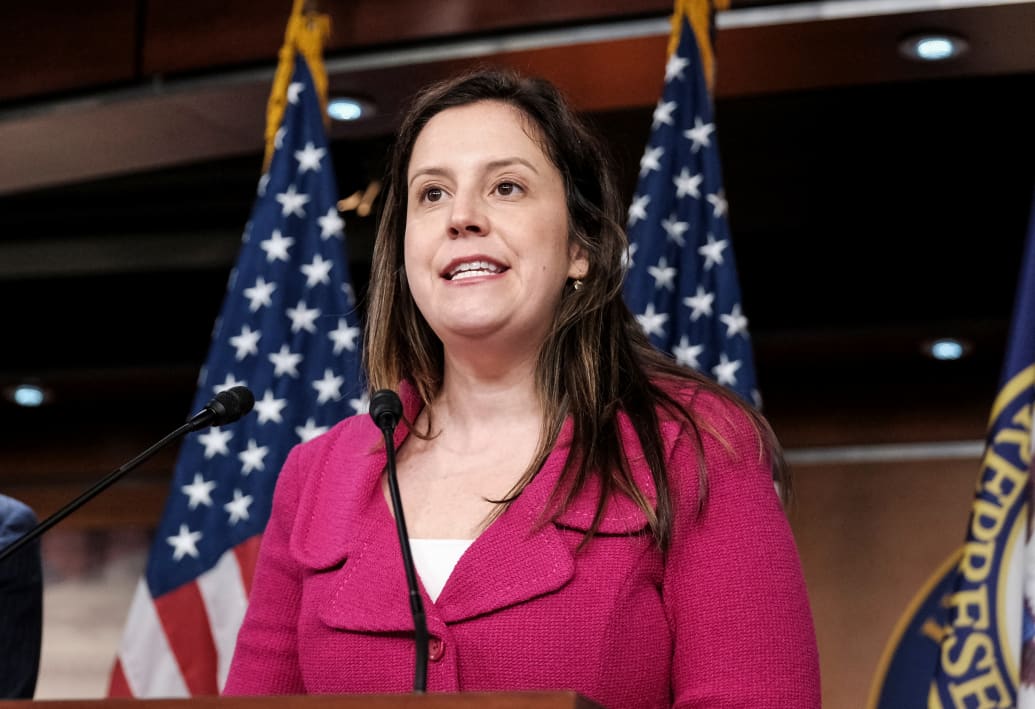 U.S. Rep. Elise Stefanik (R-NY) speaks to reporters during a weekly press conference at Capitol Hill in Washington, U.S., April 16, 2024.
