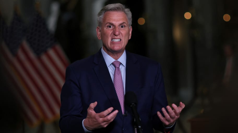 U.S. House Speaker Kevin McCarthy holds a media availability in Statuary Hall in the U.S. Capitol building in Washington, U.S.