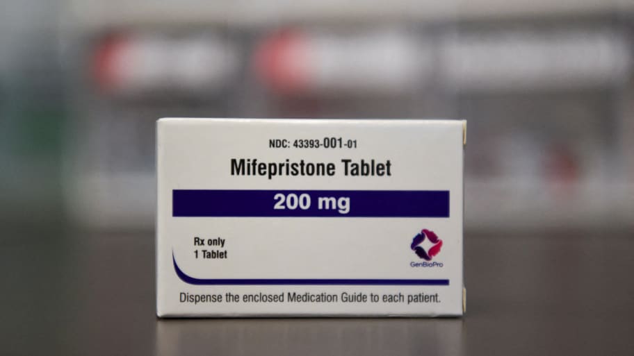 A box containing a Mifepristone tablet is seen at Blue Mountain Clinic in Missoula, Montana.