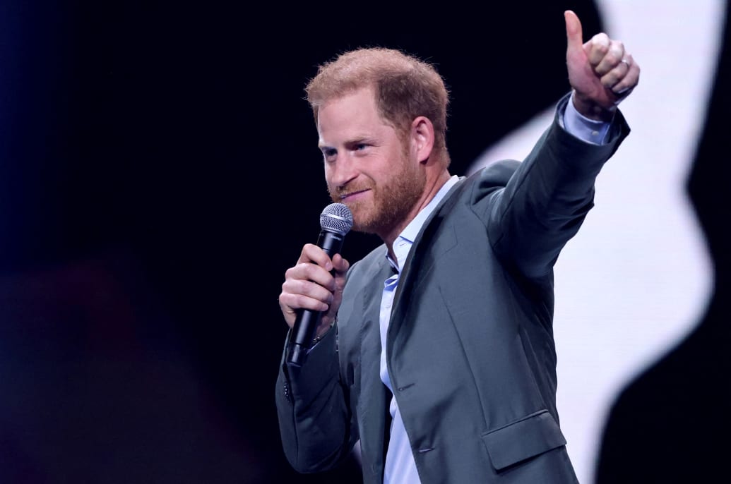 Britain's Prince Harry speaks during the opening ceremony of the Invictus Games, in Duesseldorf, Germany, September 9, 2023.