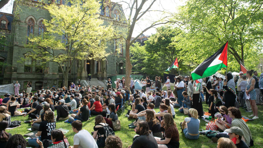 Pro-Palestinian protesters, including students and faculty of universities across Philadelphia, held Seder during the fourth day of the protest encampment at the University of Pennsylvania.