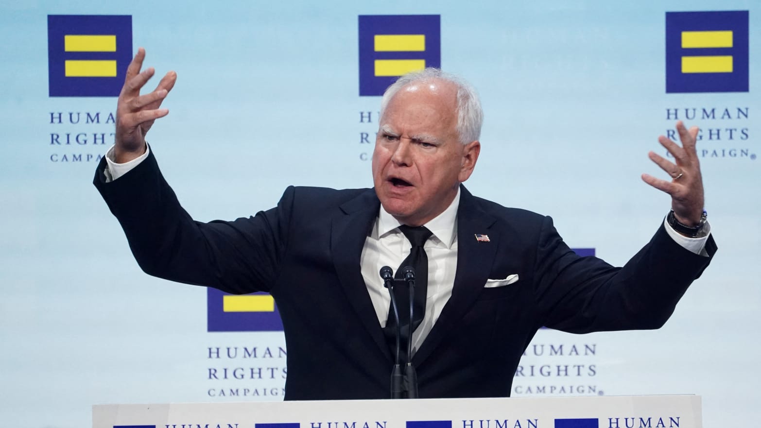 Democratic vice presidential nominee Minnesota Governor Tim Walz speaks at the Human Rights Campaign National Fundraising Dinner at the Washington Convention Center in Washington, U.S., September 7, 2024.