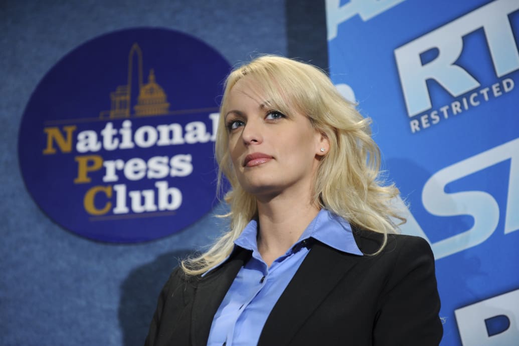 Stormy Daniels appeared at a news conference to tout the success of Restricted to Adults (RTA) website and other efforts by the adult film industry to protect children from inappropriate material held at the National Press Club, May 29, 2008.