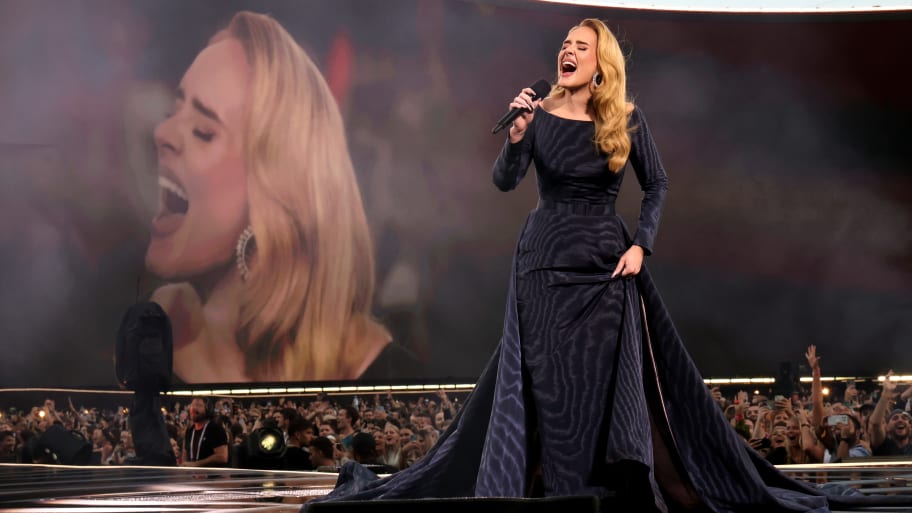 Adele performing on stage in Munich, Germany.