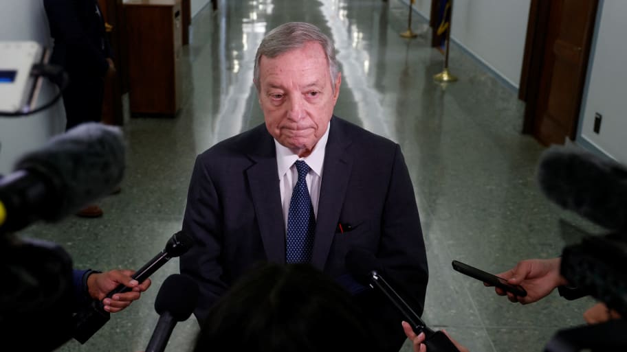 Dick Durbin (D-IL) speaks to reporters outside a hearing on federal judge nominations