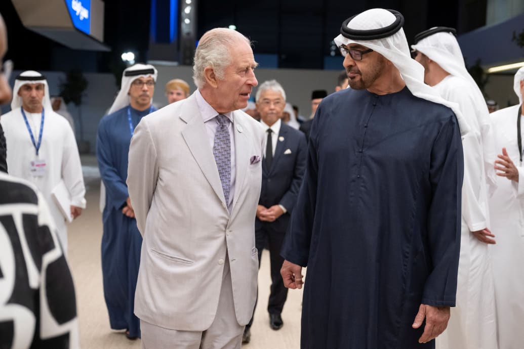 Britain's King Charles speaks with Sheikh Mohamed bin Zayed Al Nahyan, President of the United Arab Emirates, at Cop 28 in Dubai.
