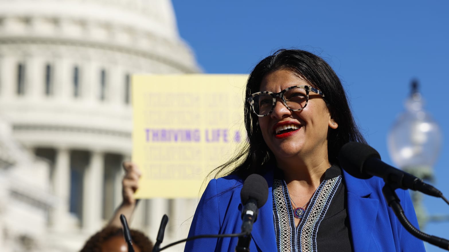 Rep. Rashida Tlaib (D-MI) speaks at a news conference outside the U.S. Capitol Building