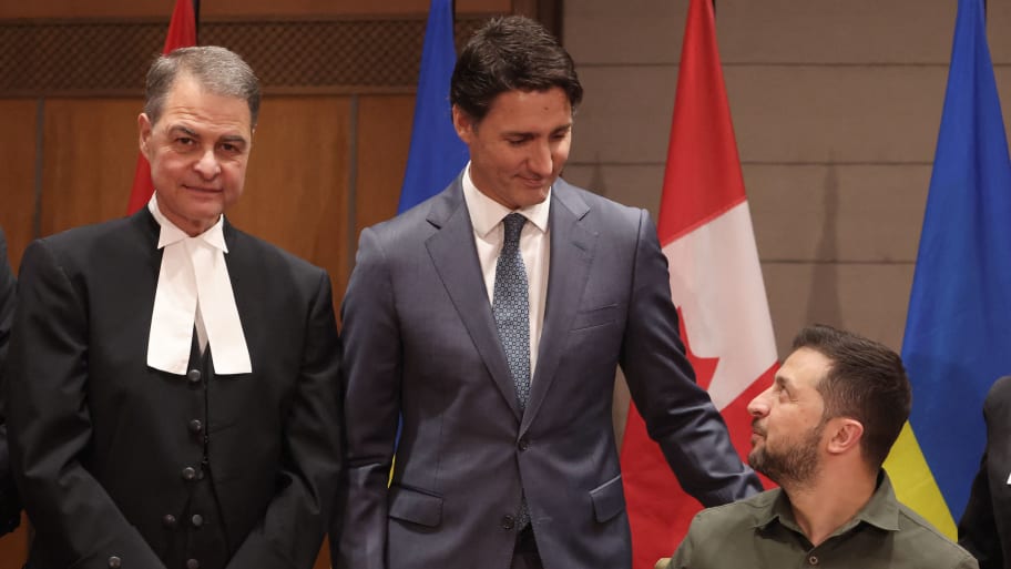 Ukrainian President Volodymyr Zelensky, Canadian Prime Minister Justin Trudeau, Speaker of the House of Commons Anthony Rota