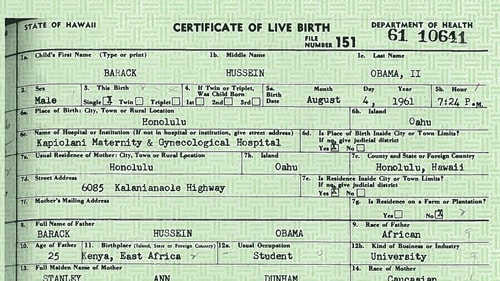 Obama's Birth Certificate: Born in Honolulu
